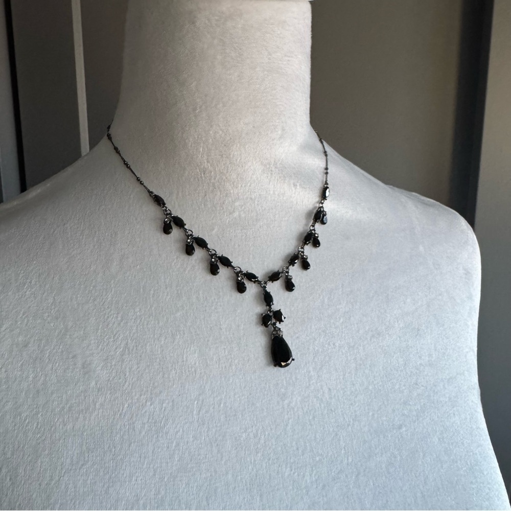 Black Teardrop Crystal Statement Necklace – Adjustable 16-18” - Picture 3 of 4